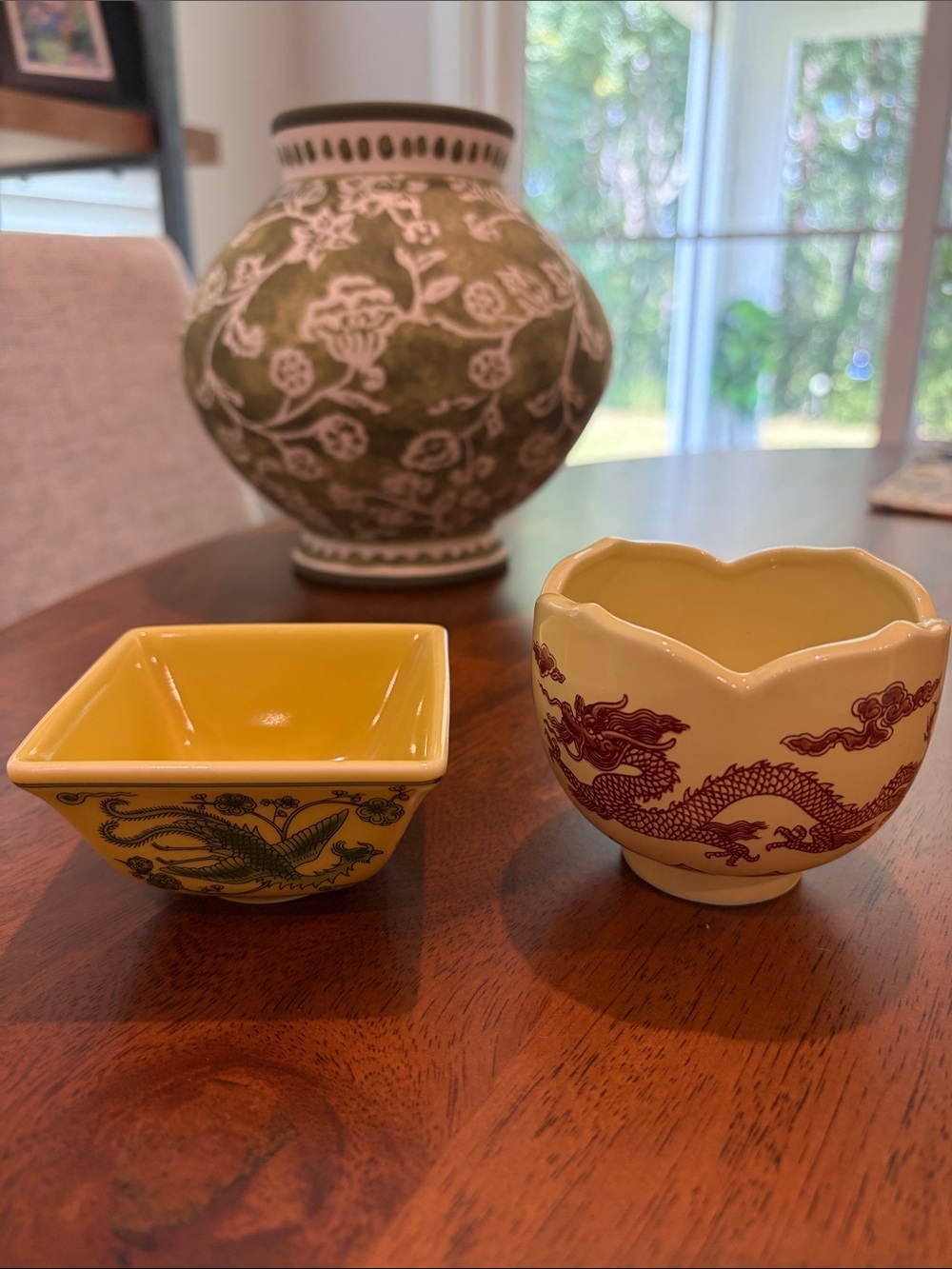 Yellow Ceramic Dragon Accent Bowls - Decorative Home Accents